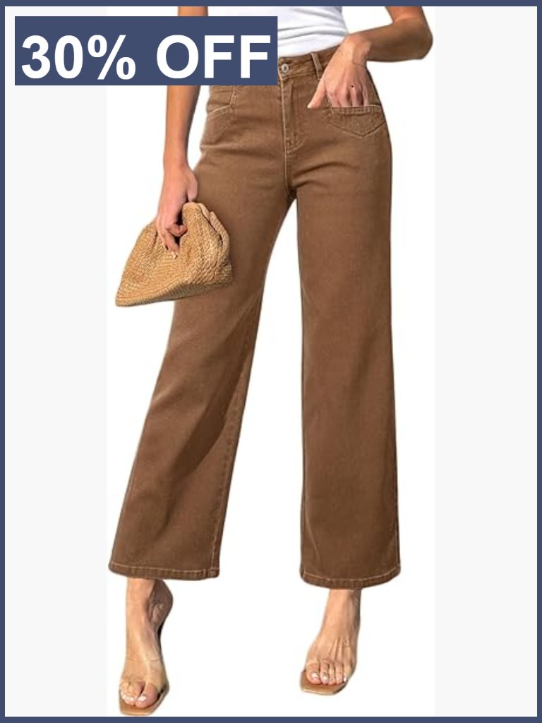 High Waisted Straight Leg Jeans With Pockets Stretchy Ankle Denim